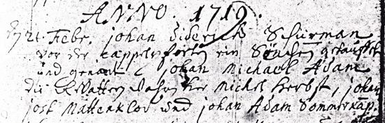 Adam Schurman doopinschrijving 1719